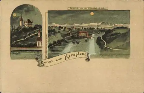 Künstler Litho Felle, E., Kempten im Allgäu Schwaben, Gesamtansicht, Burghalde