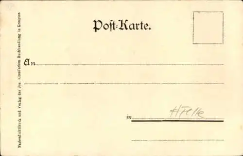 Künstler Litho Felle, E., Kempten im Allgäu Schwaben, Gesamtansicht, Burghalde