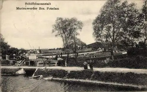 Ak Marienwerder in Brandenburg, Schiffsbauanstalt