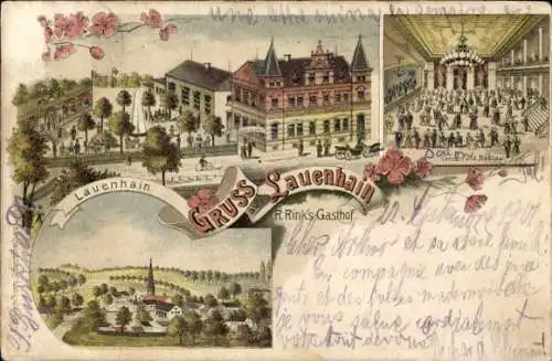 Litho Lauenhain Crimmitschau in Sachsen, Gasthof, Konzertsaal, Ballsaal