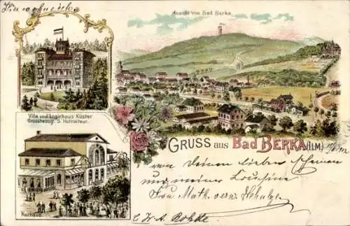 Litho Bad Berka in Thüringen, Gesamtansicht, Villa und Logirhaus Küster