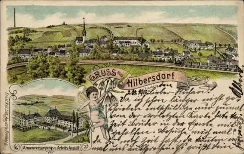 Litho Hilbersdorf in Sachsen, Gesamtansicht, Armenversorgungs- und Arbeits-Anstalt