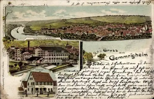 Ak Gemmrigheim am Neckar, Gesamtansicht, Papierfabrik, Geschäft von C. G. Veigel