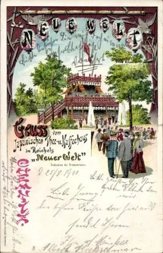 Litho Chemnitz in Sachsen, Japanisches Tee- und Kaffeehaus, Reichels Neue Welt