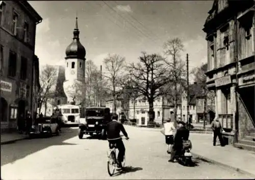 Ak Olbernhau im Erzgebirge, Straßenpartie, Kirche, Gaststätte