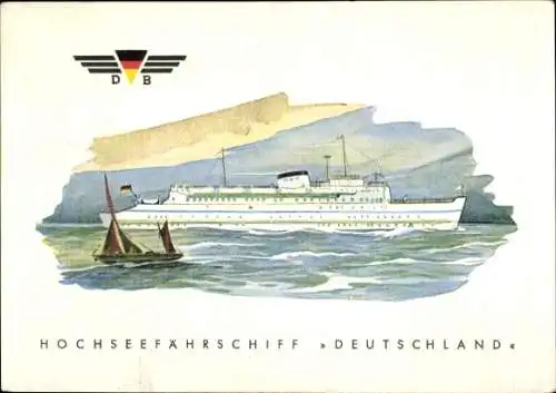 Ak Hochseefährschiff Deutschland, Eisenbahnfähre, Segelboot