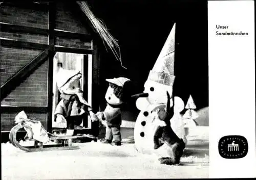 Ak Unser Sandmännchen, Sandmann, DDR Kinderfernsehen, Schneemann, S 53/65