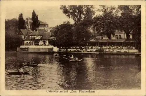 Ak Düsseldorf am Rhein, Cafe Restaurant Zum Fischerhaus, Uferterrasse, Gondelteich