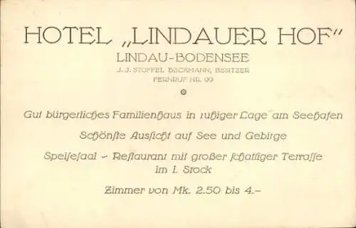 Ak Lindau am Bodensee Schwaben, Hotel Lindauer Hof