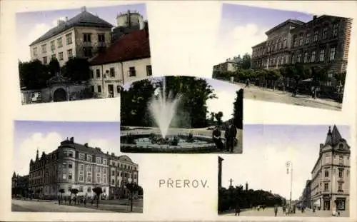 Ak Přerov Prerau Region Olmütz, Amtsgebäude, Springbrunnen