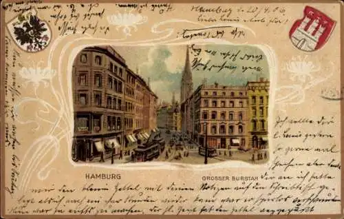 Präge Litho Hamburg Altstadt, Großer Burstah, Wappen