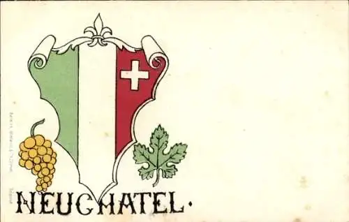 Wappen Ak Neuchâtel Neuenburg Stadt Schweiz, Weintraube, Weinblatt