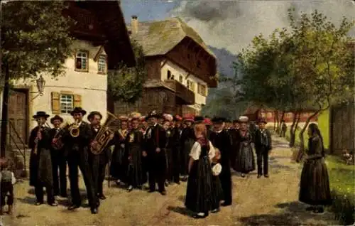 Künstler Ak Hoffmann, H., Bauernhochzeit, Schwarzwälder Tracht, Musikanten