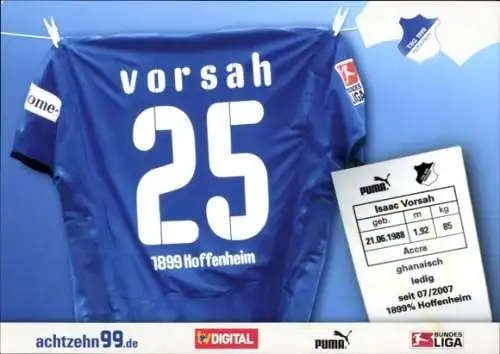 Autogrammkarte Fußballspieler Isaac Vorsah, TSG 1899 Hoffenheim, Autogramm