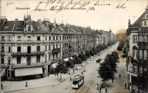 Ak Düsseldorf am Rhein, Graf Adolfstraße, Straßenbahn