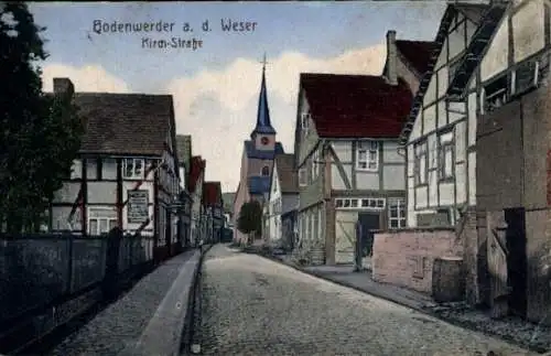 Ak Bodenwerder an der Weser, Kirchstraße, Fachwerkhäuser, Kirche