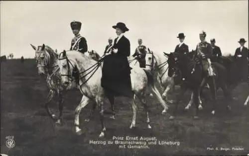 Ak Herzog Ernst August von Braunschweig, Prinzessin Victoria Luise von Preußen, Pferde