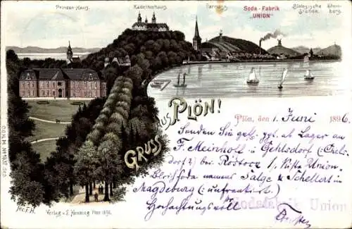 Litho Plön in Schleswig Holstein, Prinzenhaus, Kadettenhaus, Parnass, Biologische Station, Steinberg