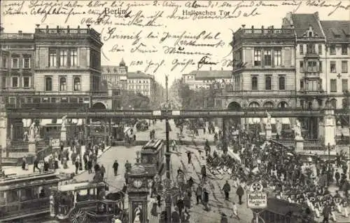 Ak Berlin Kreuzberg, Hallesches Tor, Straßenbahn, Hochbahn, Apotheke