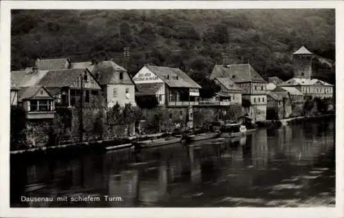 Ak Dausenau an der Lahn, Teilansicht mit schiefem Turm