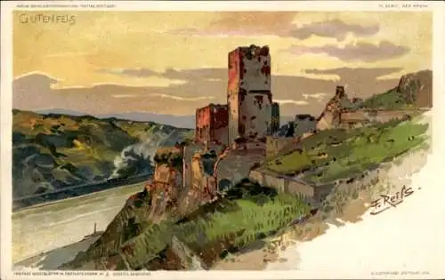 Künstler Litho Reiss, Fritz, Kaub am Rhein, Burgruine Gutenfels