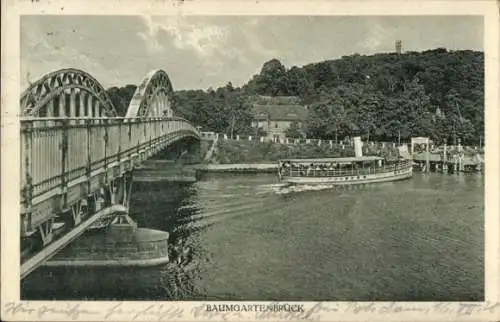 Ak Geltow an der Havel, Baumgartenbrück, Schiff, Brücke