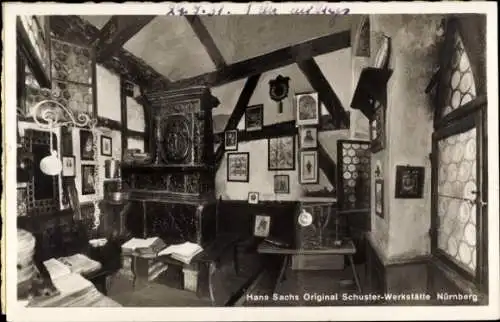 Ak Nürnberg in Mittelfranken, Hans Sachs Original Schuster-Werkstätte, Inneres