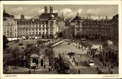 Ak München Bayern, Karlsplatz, Straßenbahn