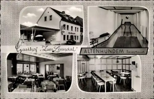 Ak Altenhundem Lennestadt im Sauerland, Gasthof Zum Lennetal, Außenansicht, Speiseraum, Kegelbahn