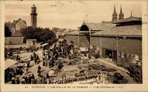 Ak Moulins Allier, Les Halles, Markt