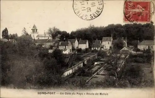 Ak Seine Port Seine et Marne, Un Coin du Pays, Route de Melun