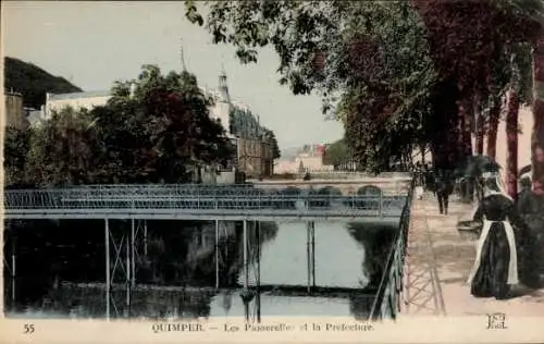 Ak Quimper Finistère, Les Passerelle, la Prefecture