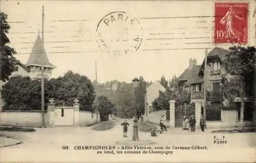 Ak Champignoles, Allee Therese, coin de l'avenue Gilbert, les coteaux de Champginy