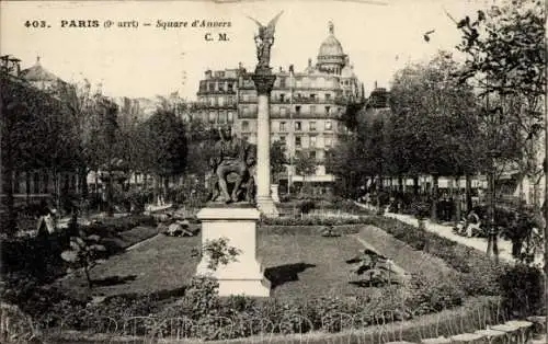 Ak Paris IX, Square d'Anvers, Denkmal