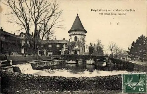 Ak Coye Oise, Moulin des Bois, vue prise de la Prairie