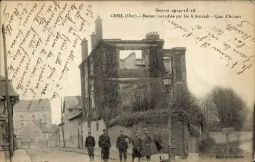 Ak Creil Oise, Guerre 1914-16, Quai d'Amont