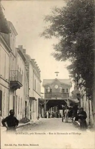 Ak Gontaud de Nogaret Lot et Garonne, Rue de Marmande et Horloge