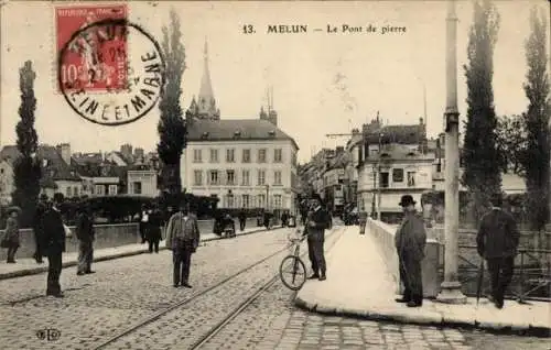 Ak Melun Seine et Marne, Le Pont de pierre