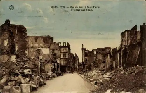 Ak Reims Marne, Rue du Cadran Saint-Pierre, zerstörte Gebäude, 1919