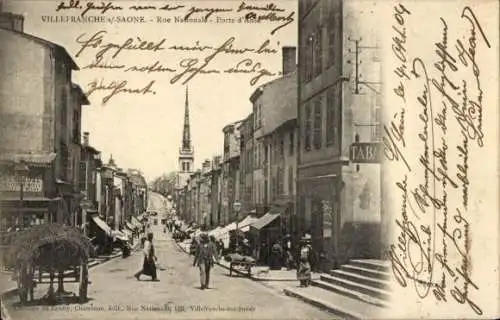 Ak Villefranche sur Saône Rhône, Rue Nationale, Porte d'Anse