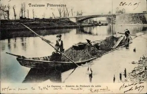 Ak Toulouse Haute Garonne, Garonne, Rentree de Pecheurs de sable