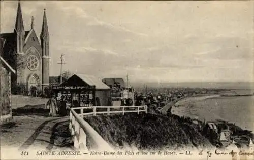 Ak Sainte Adresse Seine Maritime, Notre-Dame des Flots, vue sur le Havre