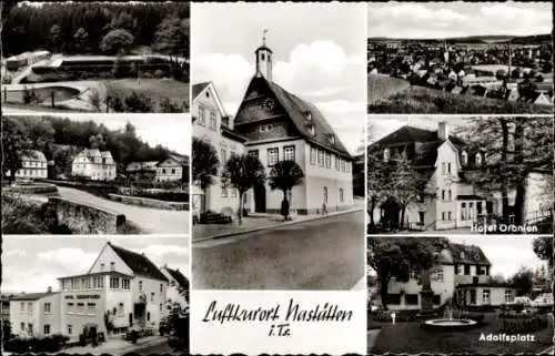 Ak Nastätten im Taunus, Hotel Oranien, Adolfsplatz, Brücke, Panorama