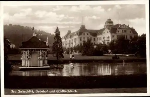 Ak Bad Salzschlirf in Hessen, Badehof, Goldfischteich