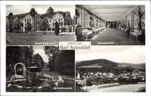 Ak Bad Salzschlirf in Hessen, Hotel Badehof, Wandelhalle, Gesamtansicht, Springbrunnen