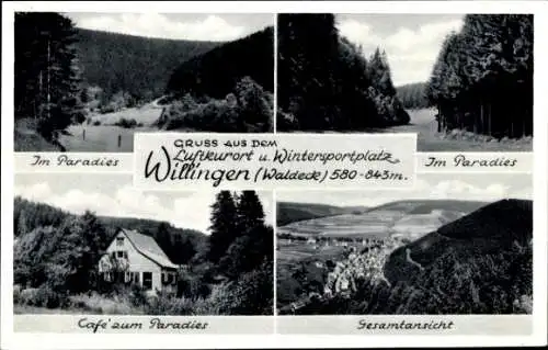 Ak Willingen im Upland Waldeck Hessen, Im Paradies, Cafe zum Paradies, Gesamtansicht