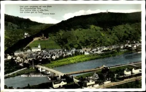 Ak Klingenberg am Main Unterfranken, Teilansicht, Brücke, Hotel zur schönen Aussicht