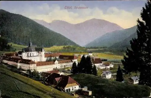 Ak Ettal Oberbayern, Kloster, Benediktinerabtei, Totalansicht