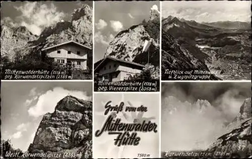 Ak Mittenwald in Oberbayern, Mittenwalder Hütte, Karwendelspitzen