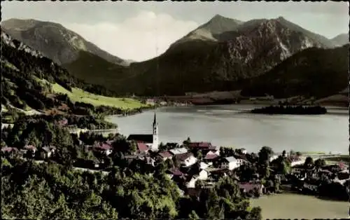 Ak Schliersee in Oberbayern, Panorama, Kirche, Jägerkamp, Brecherspitze